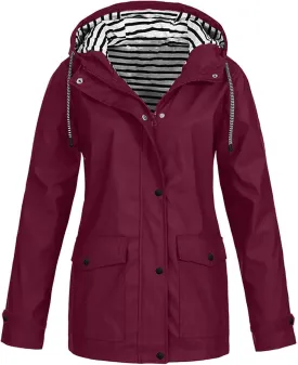 2025 Womens Raincoat Fall Fashion Fit Waterproof Rain Jacket Winter Zip up Windbreaker with Hood