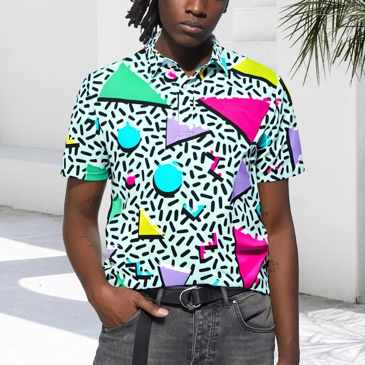 70s Outfits for Men Golf Polo Shirts Short Sleeve Disco Retro Paisley Button Vintage Dry Fit Funny Clothes