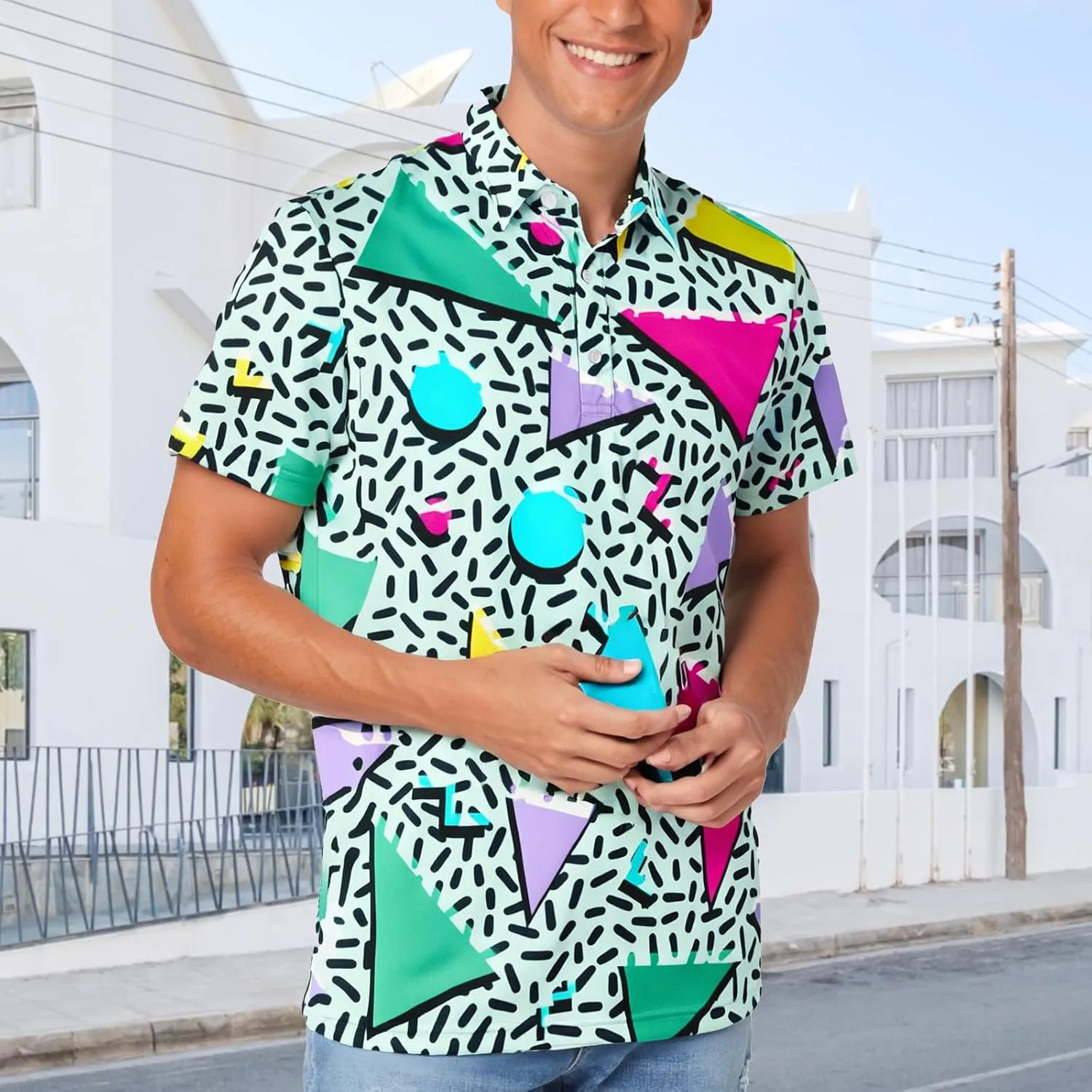 70s Outfits for Men Golf Polo Shirts Short Sleeve Disco Retro Paisley Button Vintage Dry Fit Funny Clothes
