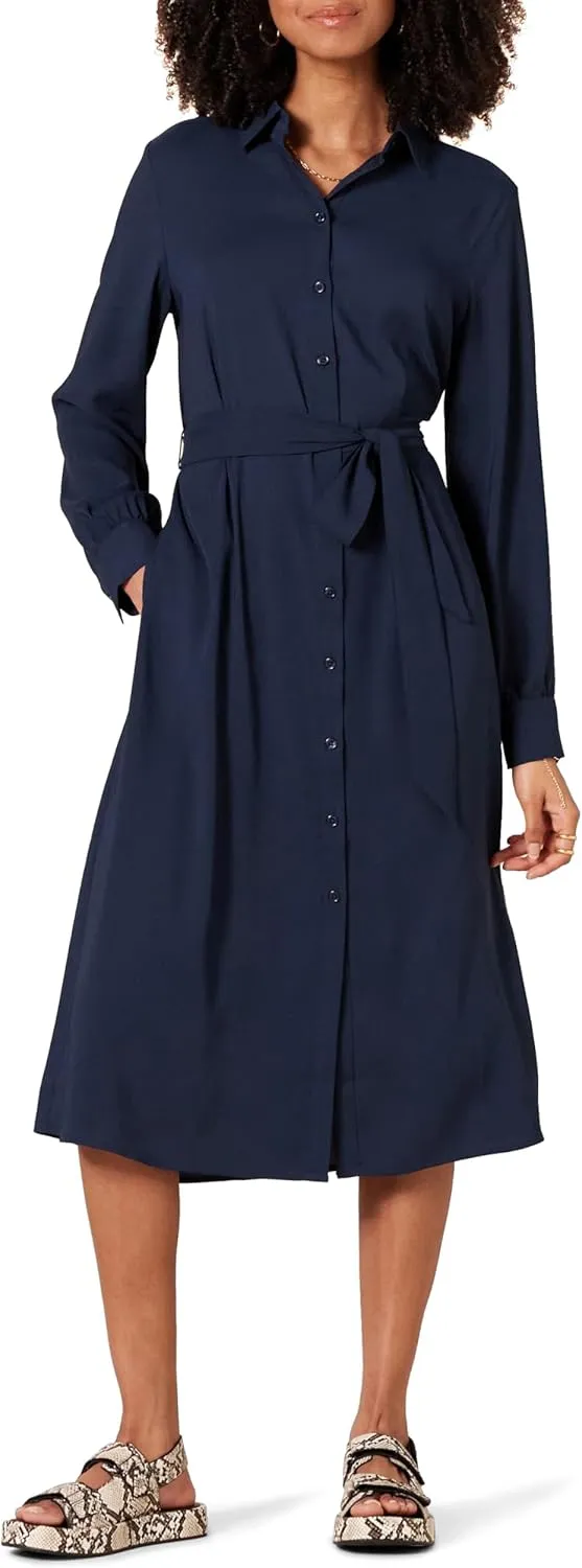 Amazon Essentials Women's Georgette Long Sleeve Midi Length Shirt Dress