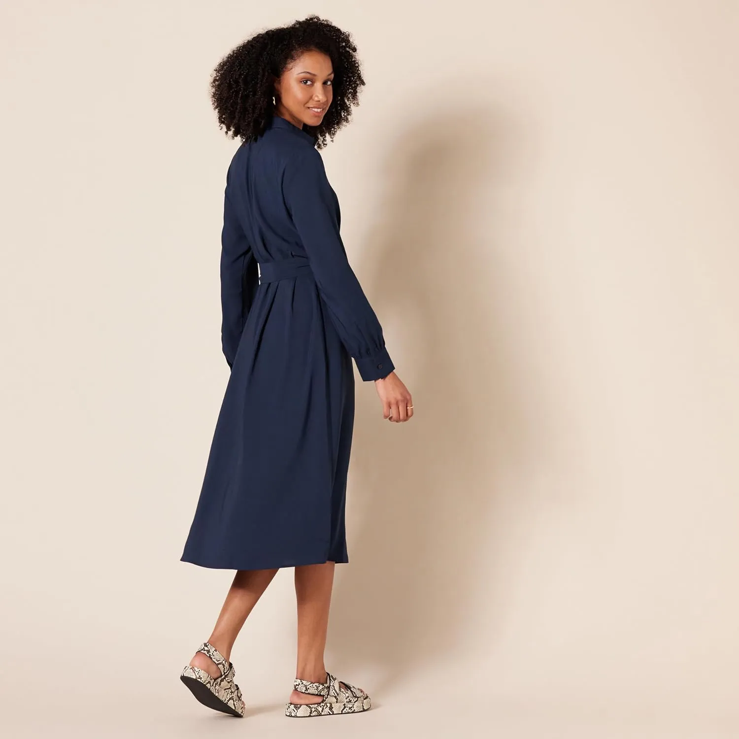 Amazon Essentials Women's Georgette Long Sleeve Midi Length Shirt Dress