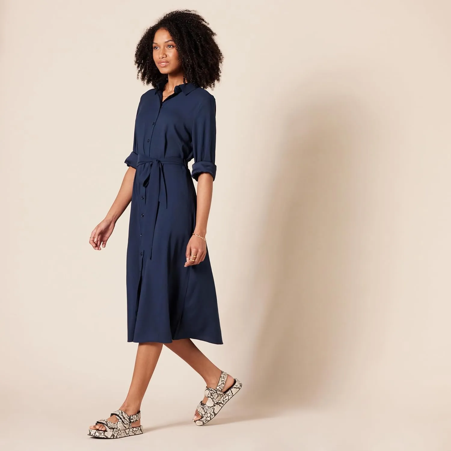 Amazon Essentials Women's Georgette Long Sleeve Midi Length Shirt Dress