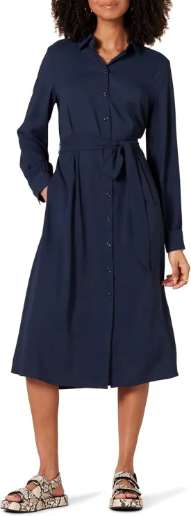 Amazon Essentials Women's Georgette Long Sleeve Midi Length Shirt Dress