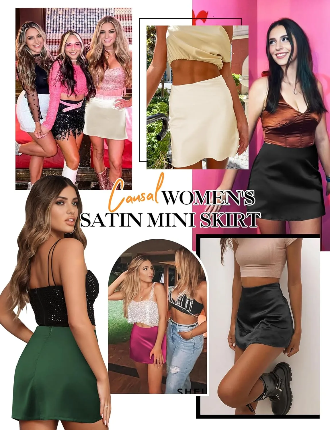 AURUZA Mini Satin Skirts for Women Trendy, High Waisted Womens Short Skirts, Elegant Zipper Flared Elastic A-line Silk Skirts