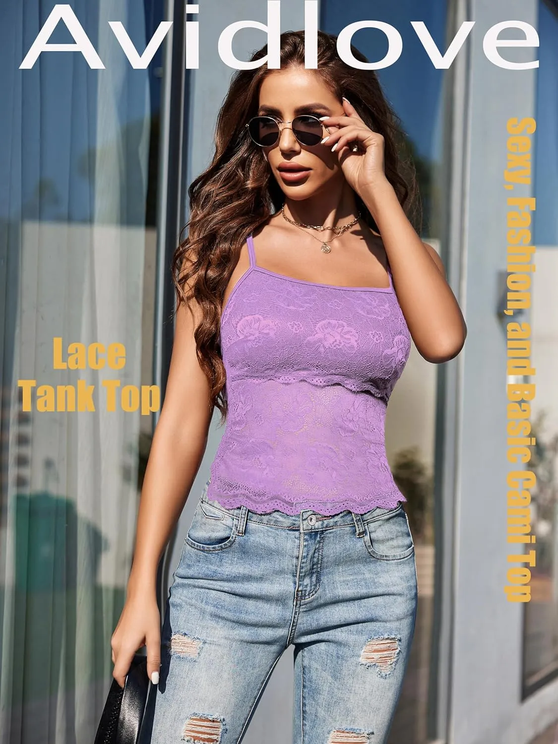 Avidlove Womens Camisole Lace Spaghetti Strap Tank Top Tube Slim Basic Cami Tops