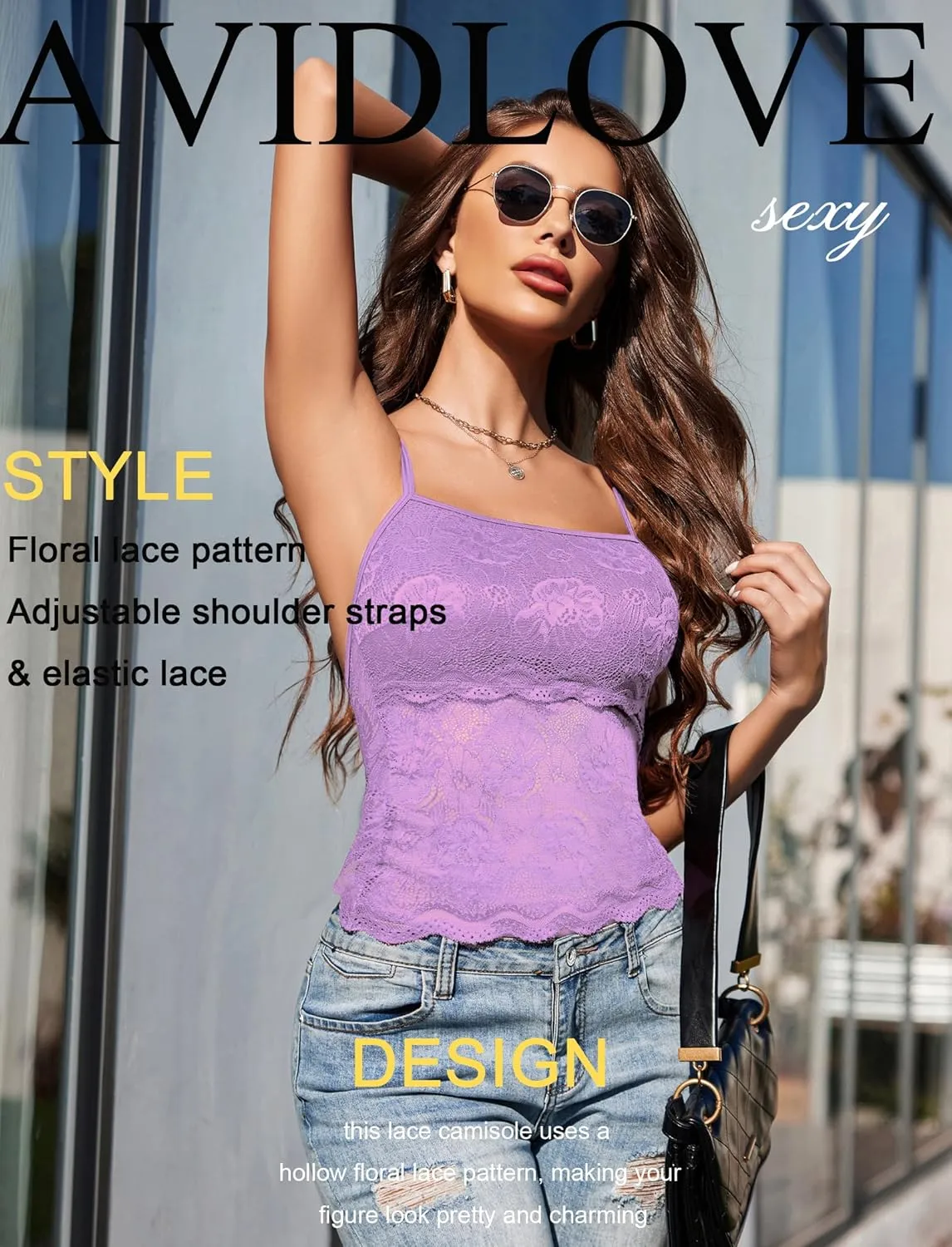 Avidlove Womens Camisole Lace Spaghetti Strap Tank Top Tube Slim Basic Cami Tops