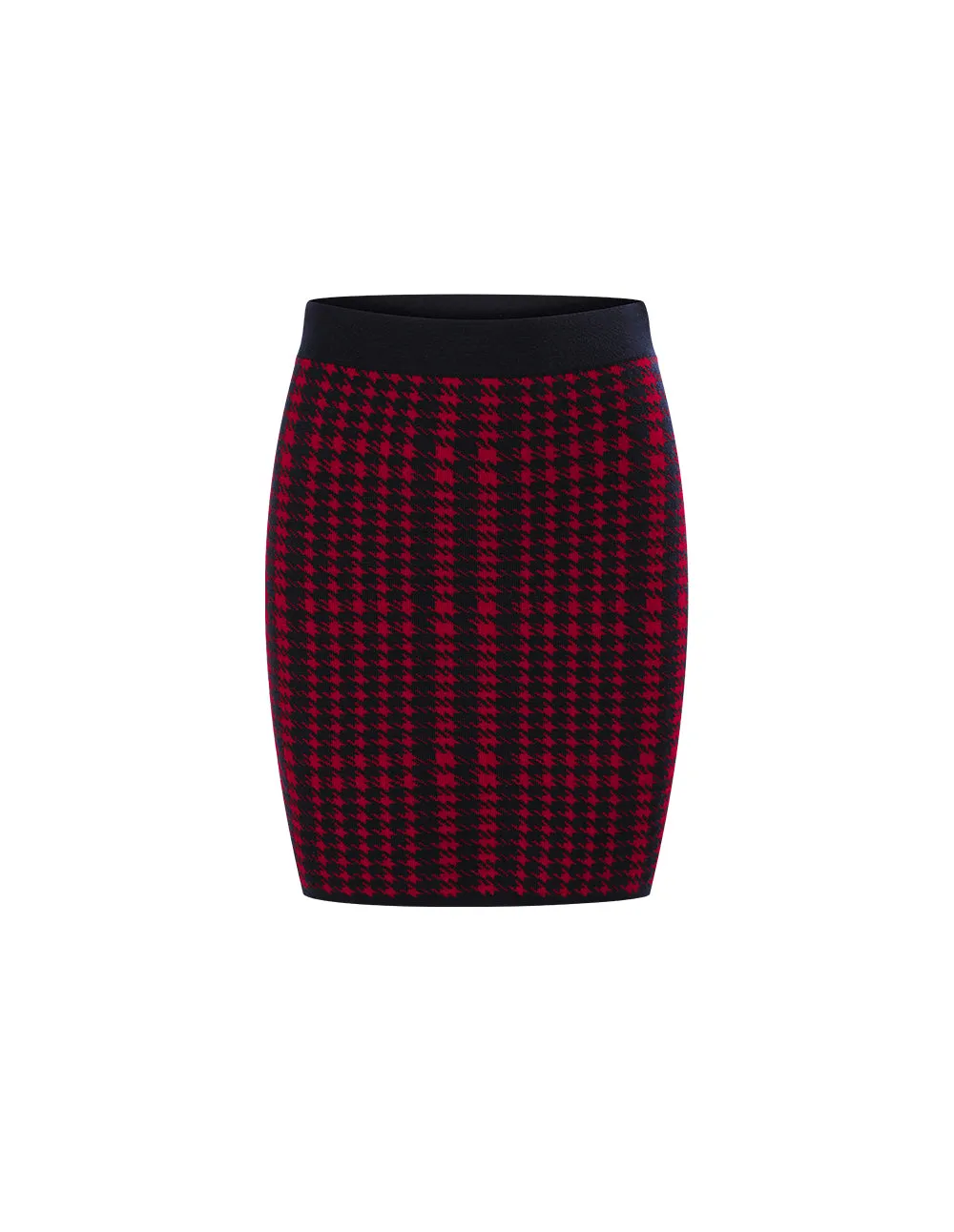 BORA AKSU Red And Black Houndstooth Wool Knitted Skirt