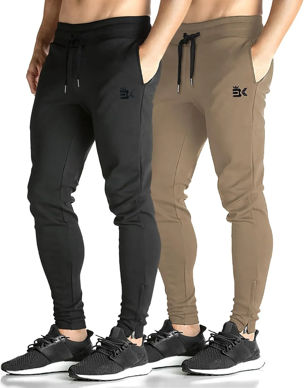 BROKIG Mens Zip Joggers Pants - Casual Gym Workout Track Pants Comfortable Slim Fit Tapered Sweatpants with Pockets