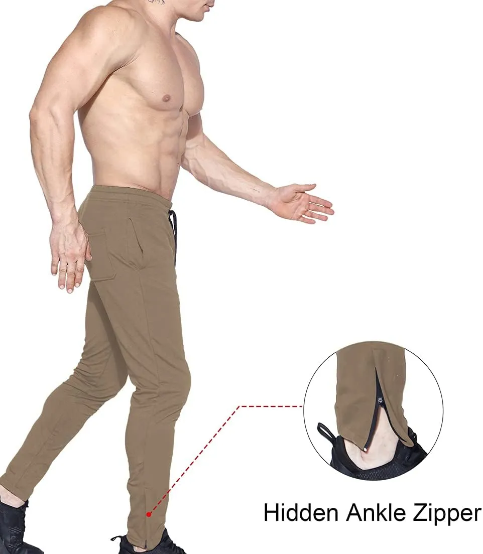 BROKIG Mens Zip Joggers Pants - Casual Gym Workout Track Pants Comfortable Slim Fit Tapered Sweatpants with Pockets