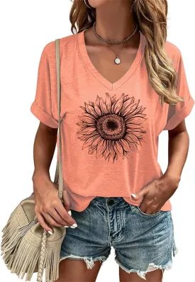 Casual V-Neck Graphic Tees for Women Summer Cute Short Sleeve Holiday Family Match T-Shirt Tops