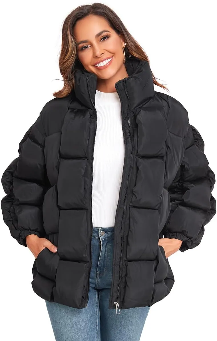 Epsion Womens Winter Casual Puffer Jacket Padded Long Sleeve Full Zipper Stand Collar Pockets Quilted Coats Outwear