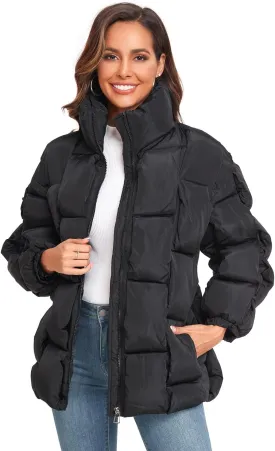 Epsion Womens Winter Casual Puffer Jacket Padded Long Sleeve Full Zipper Stand Collar Pockets Quilted Coats Outwear