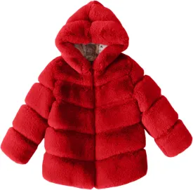Girls Faux Fur Jacket Plush Sherpa Teddy Coat with Hood Toddler Winter Coats Warm Fuzzy Jackets Trendy Outerwear