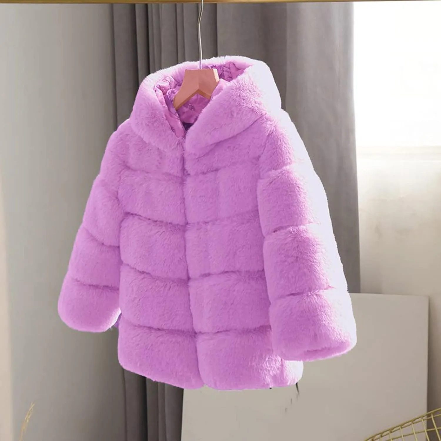 Girls Faux Fur Jacket Plush Sherpa Teddy Coat with Hood Toddler Winter Coats Warm Fuzzy Jackets Trendy Outerwear
