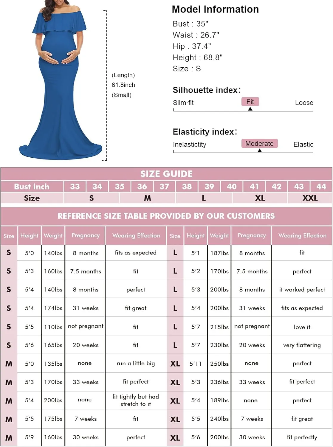 Glampunch Womens Off Shoulder Maternity Dress Ruffles Elegant Slim Gowns Fit Maxi Photography Dress
