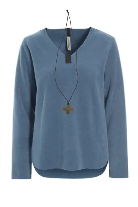 Henriette Steffensen Dusty Blue Blouse & X Necklace