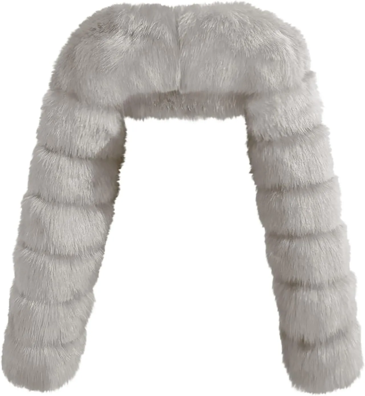 HGps8w Women's Faux Fur Winter Coats Luxury Cropped Jackets - Long Sleeve Shaggy Warm Outerwear Short Shrug Overcoat
