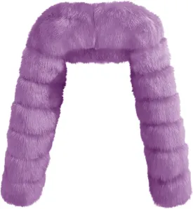 HGps8w Women's Faux Fur Winter Coats Luxury Cropped Jackets - Long Sleeve Shaggy Warm Outerwear Short Shrug Overcoat