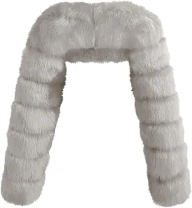 HGps8w Women's Faux Fur Winter Coats Luxury Cropped Jackets - Long Sleeve Shaggy Warm Outerwear Short Shrug Overcoat