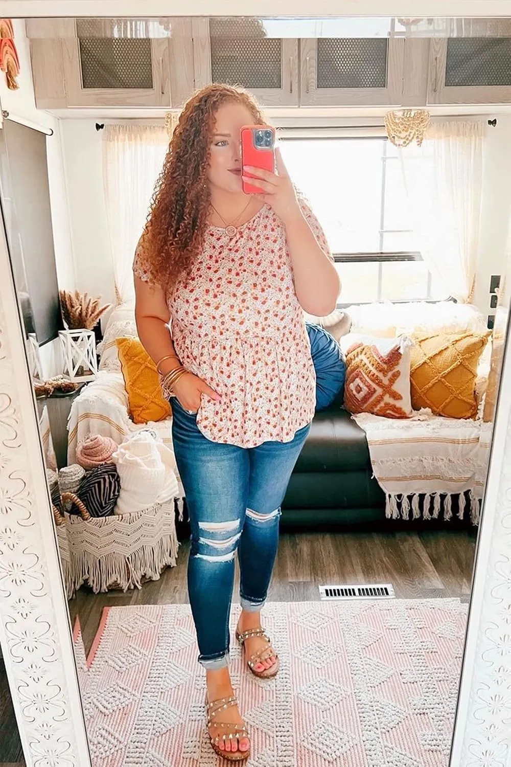Hibluco Women's Summer Tops Short Sleeve Round Neck Floral Print Shirt Tunic Blouse