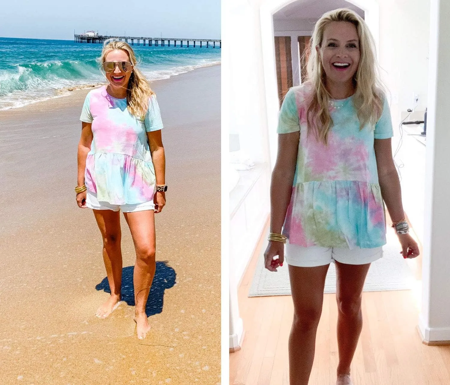 Hibluco Women's Summer Tops Short Sleeve Round Neck Floral Print Shirt Tunic Blouse