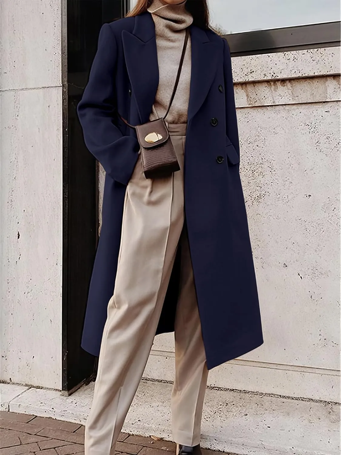IDEALSANXUN Womens Long Wool Coats Fall Winter Double Breasted Trench Coat Peacoat