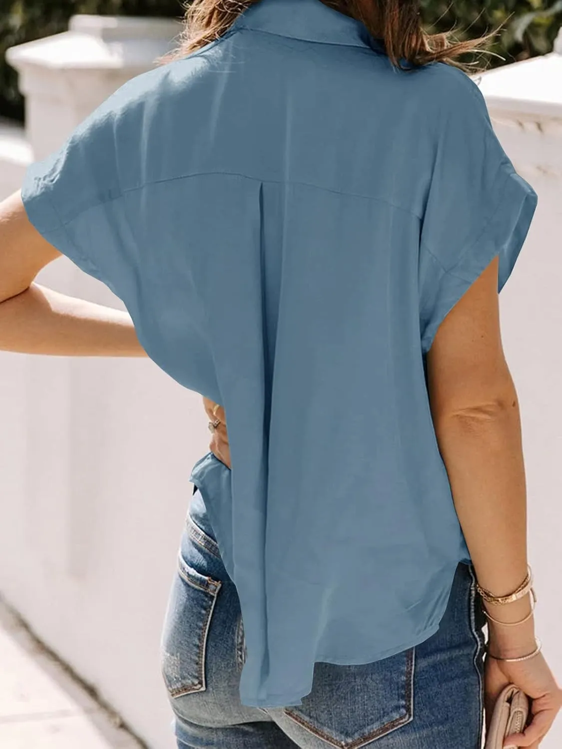 Inorin Womens Casual Short Sleeve Button Down Shirts V Neck Collared Shirt Tops Blouses with Pockets