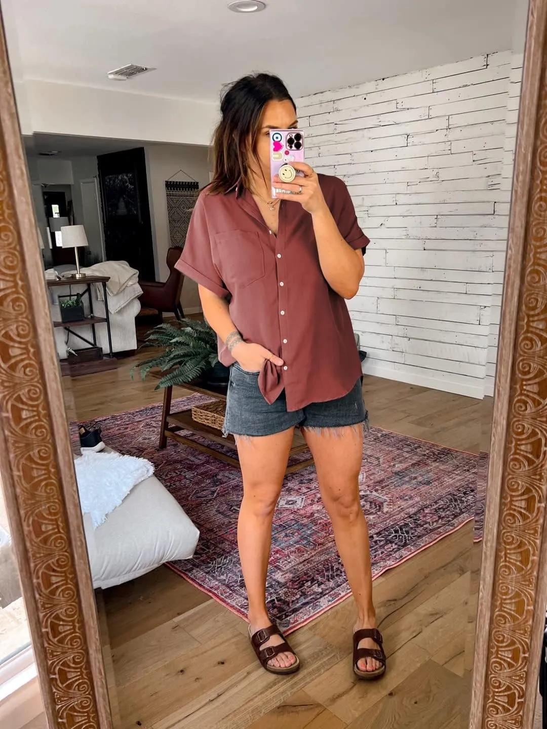 Inorin Womens Casual Short Sleeve Button Down Shirts V Neck Collared Shirt Tops Blouses with Pockets
