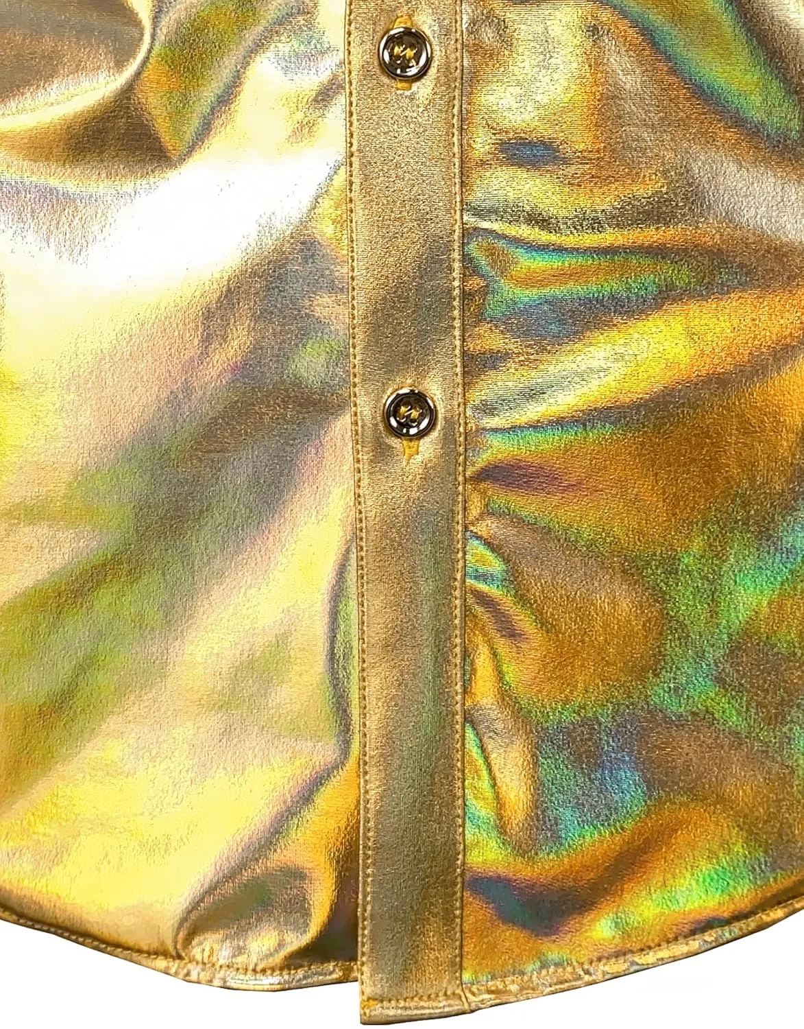 JOGAL Men's 70s Disco Shiny Metallic Gold Silver Short Sleeve Button Down Shirt