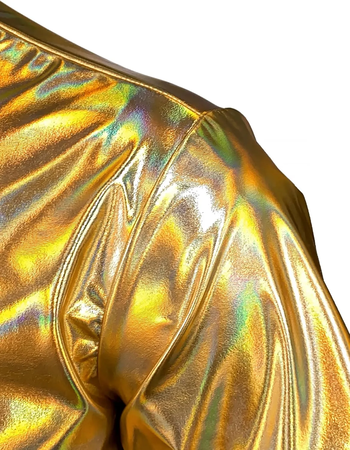 JOGAL Men's 70s Disco Shiny Metallic Gold Silver Short Sleeve Button Down Shirt