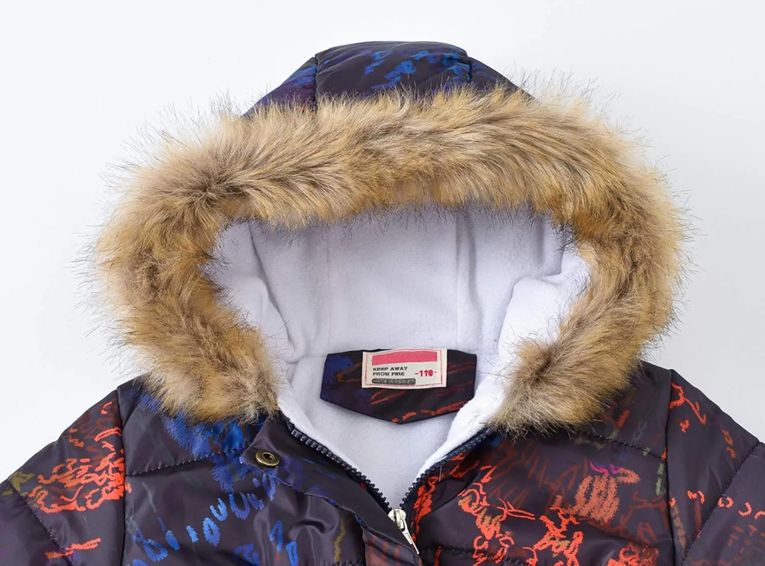 Kids Girls Winter Tie-Dye Print Windproof Warm Woolen Padded Fur Hooded Parkas Coat 2-10 Years