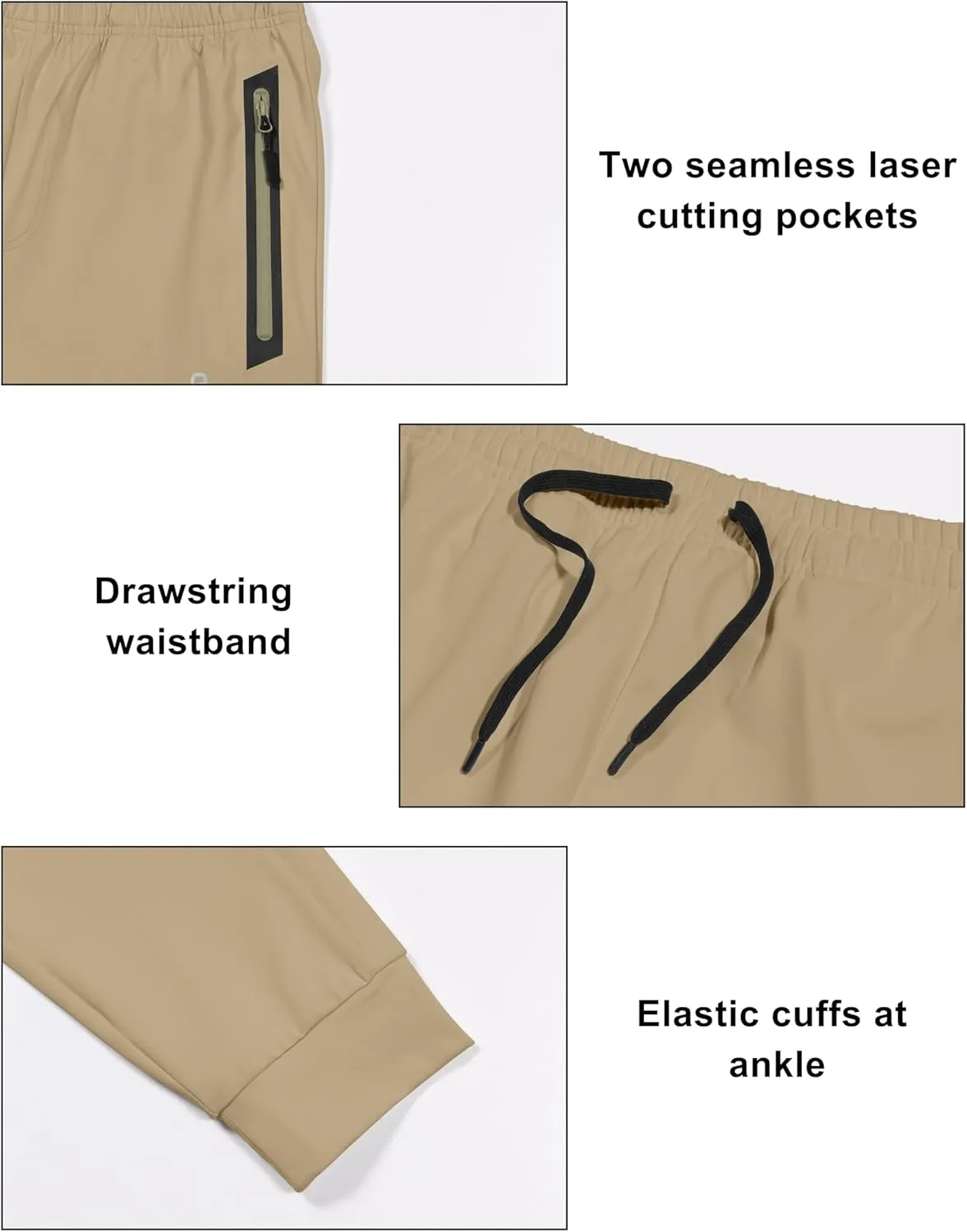 Little Donkey Andy Men's Lightweight Tapered Joggers, Quick-Dry Stretch Athletic Track Pants for Running, Gym, and Training
