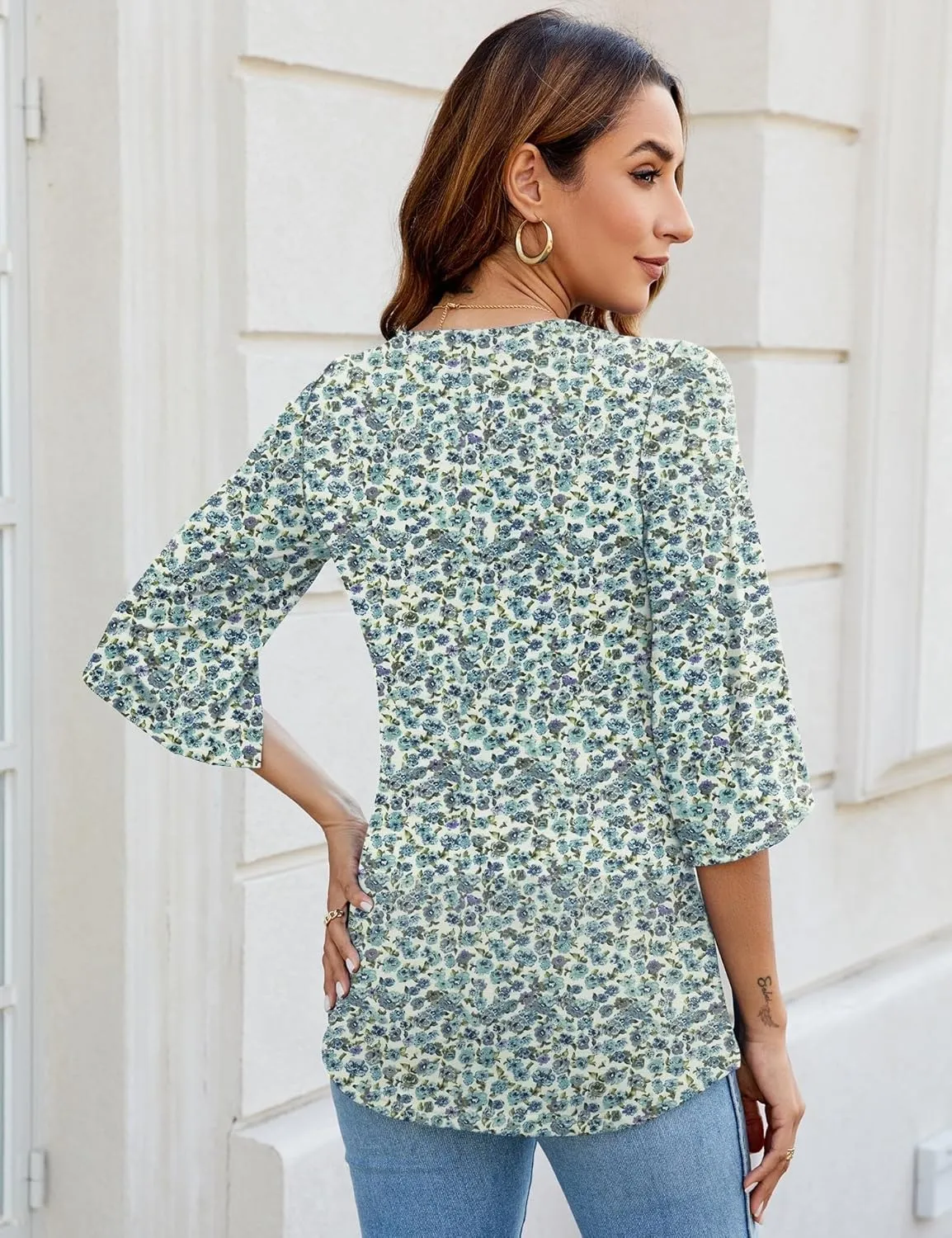 LUYAA Women's 3/4 Sleeve Tops Dressy Casual Summer Cut Out Twist Knot Elegant Blouse Tunics