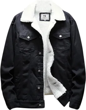 Mens Denim Jacket Winter Lapel Sherpa Fleece Lined Thicken Casual Stylish Warm Button Trucker Jean Jackets Coats, L-6XL