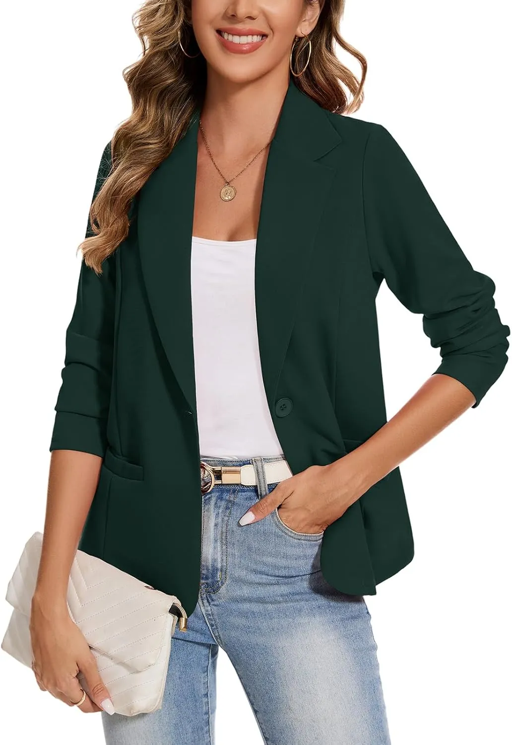 MINTLIMIT Blazers for Women Long Sleeve Button Front Blazer Lapel Business Casual Work Office Suit Jackets with Pockets