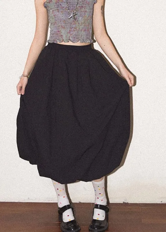 NUFIWI Women Low Waist A Line Ruffle Bubble Long Skirts Solid Pleated Maxi Skirts Casual Summer Balloon Puffy Midi Skirts