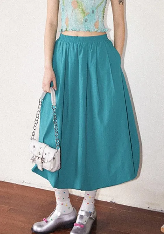 NUFIWI Women Low Waist A Line Ruffle Bubble Long Skirts Solid Pleated Maxi Skirts Casual Summer Balloon Puffy Midi Skirts