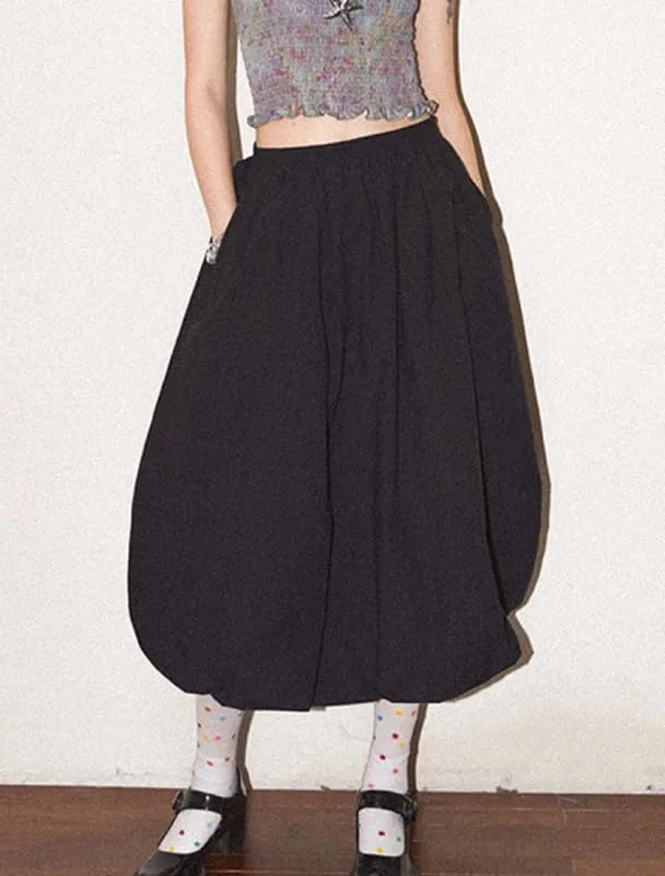 NUFIWI Women Low Waist A Line Ruffle Bubble Long Skirts Solid Pleated Maxi Skirts Casual Summer Balloon Puffy Midi Skirts
