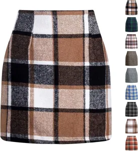 Plaid Mini Skirt for Women High Waist A Line Bodycon Pencil Fall Skirts Comfy Wool Mini Skirts Sexy Plaid Skirt