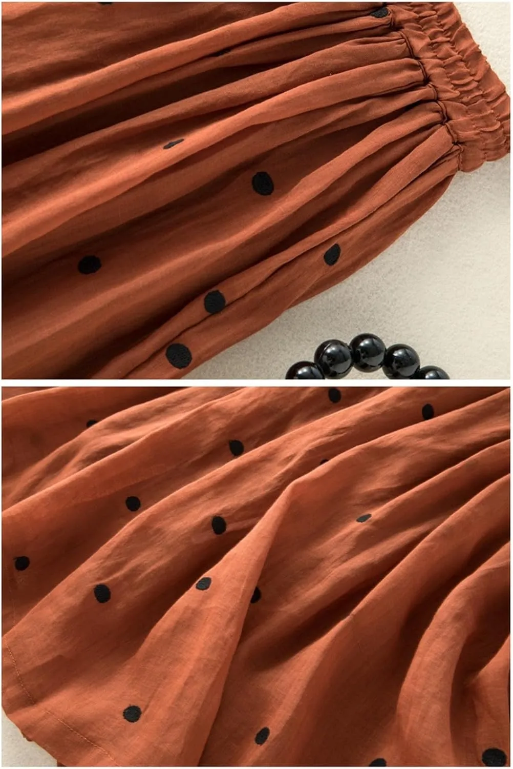 Polka Dot Skirts for Women Midi Length Casual Drawstring Elastic Waisted Swing A-Line Pleated Skirt