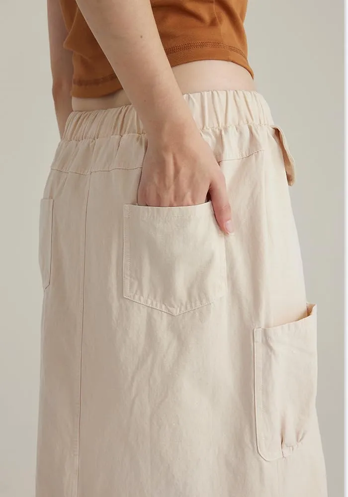 Pooyikoi Women's High Waist Pencil Skirt Elastic Trendy Skirts Casual Office Work Skirts Back Slit Knee Length Midi Skirts