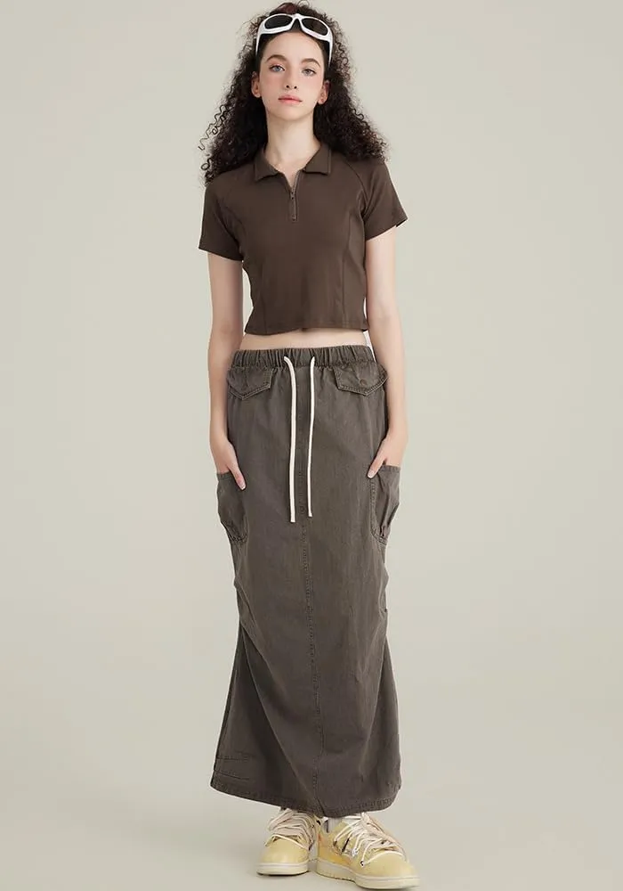 Pooyikoi Women's High Waist Pencil Skirt Elastic Trendy Skirts Casual Office Work Skirts Back Slit Knee Length Midi Skirts
