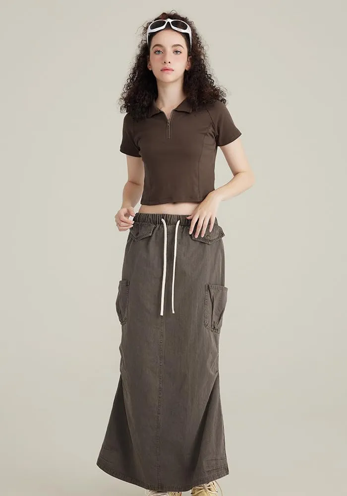 Pooyikoi Women's High Waist Pencil Skirt Elastic Trendy Skirts Casual Office Work Skirts Back Slit Knee Length Midi Skirts