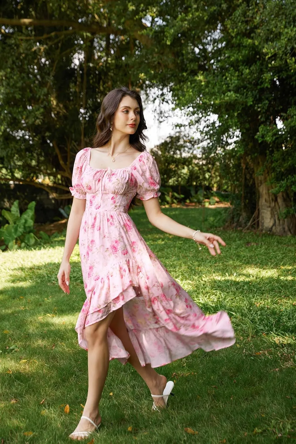 Scarlet Darkness Cottagecore Corset Dress Flowy Chiffon Floral Dresses for Women
