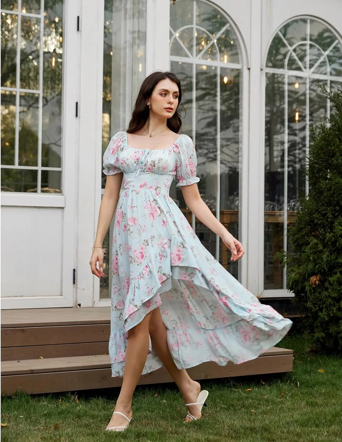 Scarlet Darkness Cottagecore Corset Dress Flowy Chiffon Floral Dresses for Women