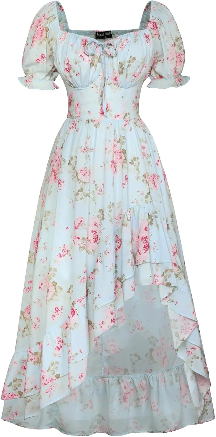 Scarlet Darkness Cottagecore Corset Dress Flowy Chiffon Floral Dresses for Women