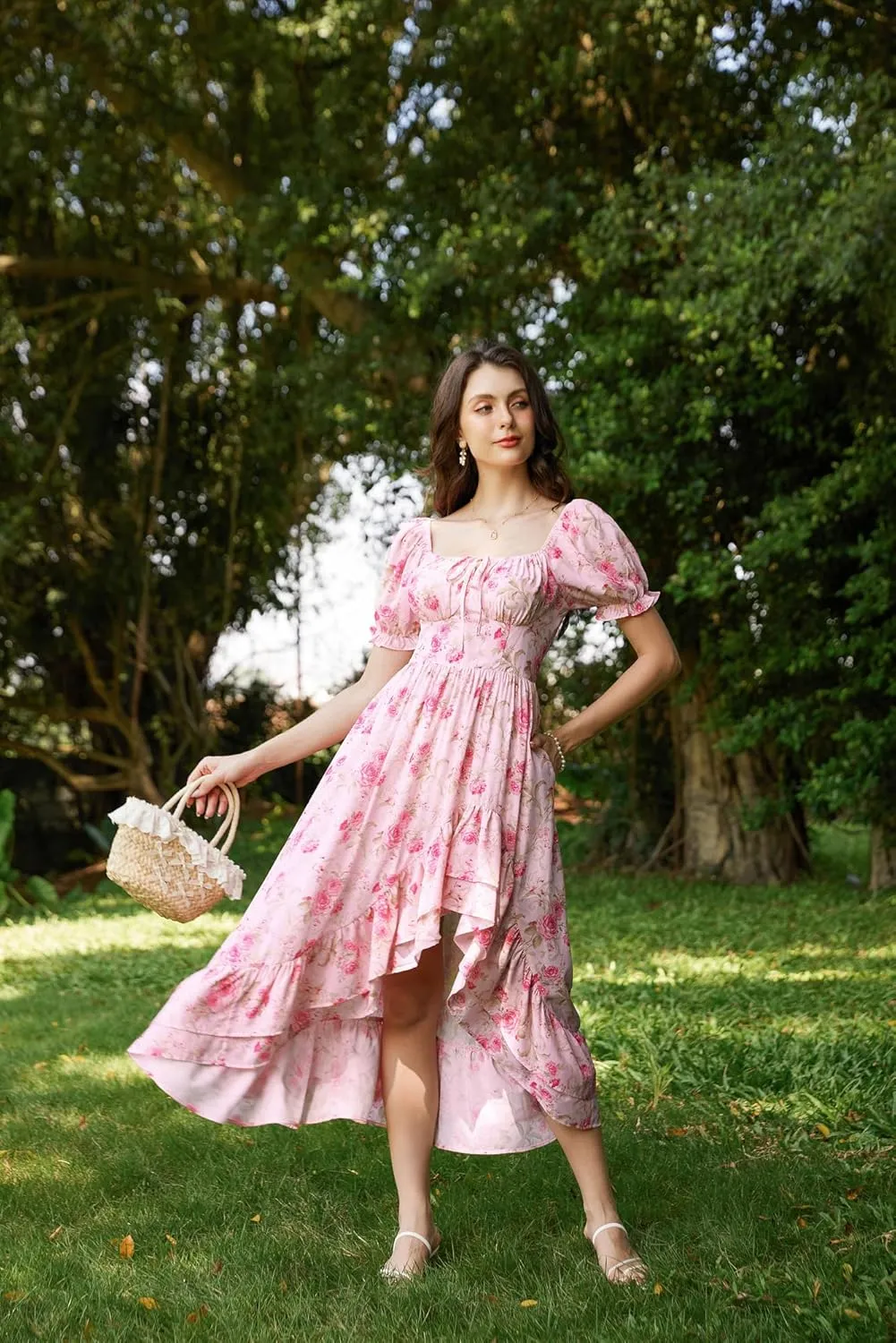 Scarlet Darkness Cottagecore Corset Dress Flowy Chiffon Floral Dresses for Women