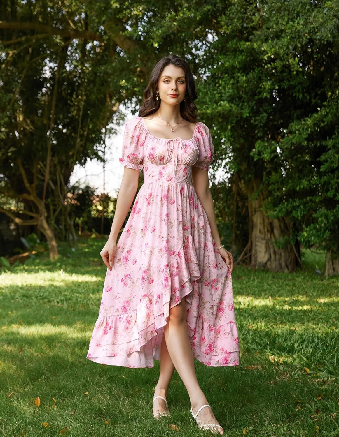 Scarlet Darkness Cottagecore Corset Dress Flowy Chiffon Floral Dresses for Women