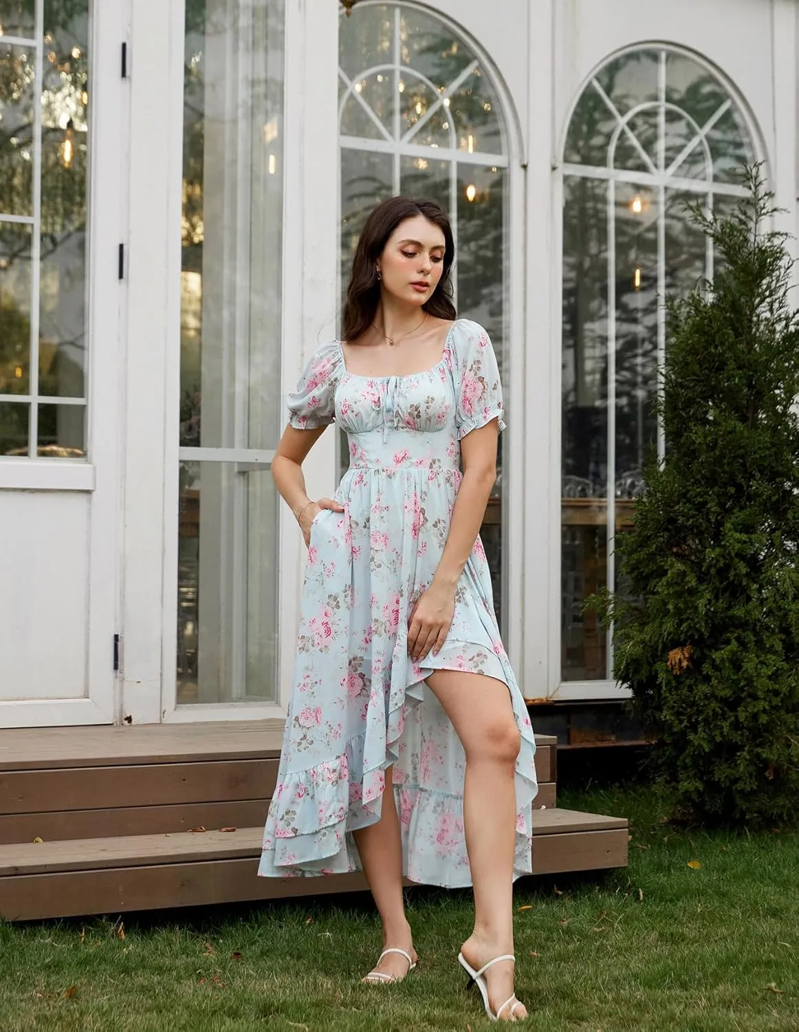 Scarlet Darkness Cottagecore Corset Dress Flowy Chiffon Floral Dresses for Women