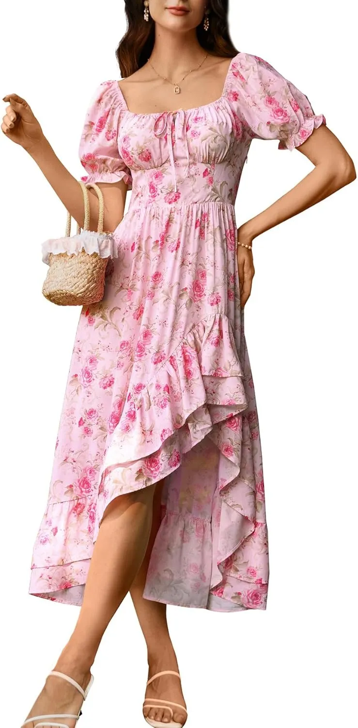 Scarlet Darkness Cottagecore Corset Dress Flowy Chiffon Floral Dresses for Women
